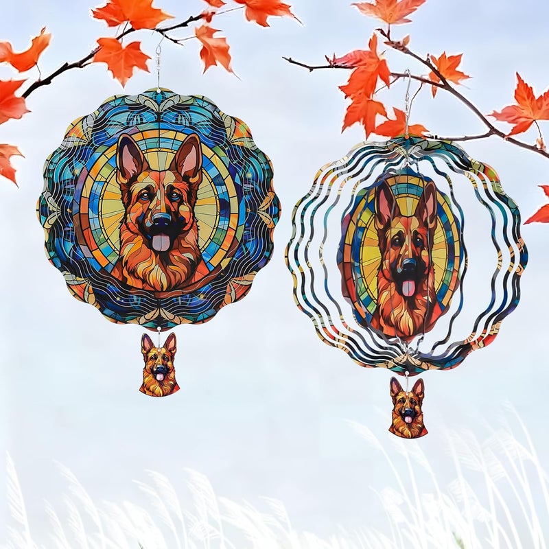 Riletese German Shepherd Wind Spinners Outdoor - 3D Cute Dog for Women, Wind Spinner for Yard Patio Ornament Garden Decor, 12 Inch Hanging Kinetic Metal Wind Spinners Sculpture - Image 4